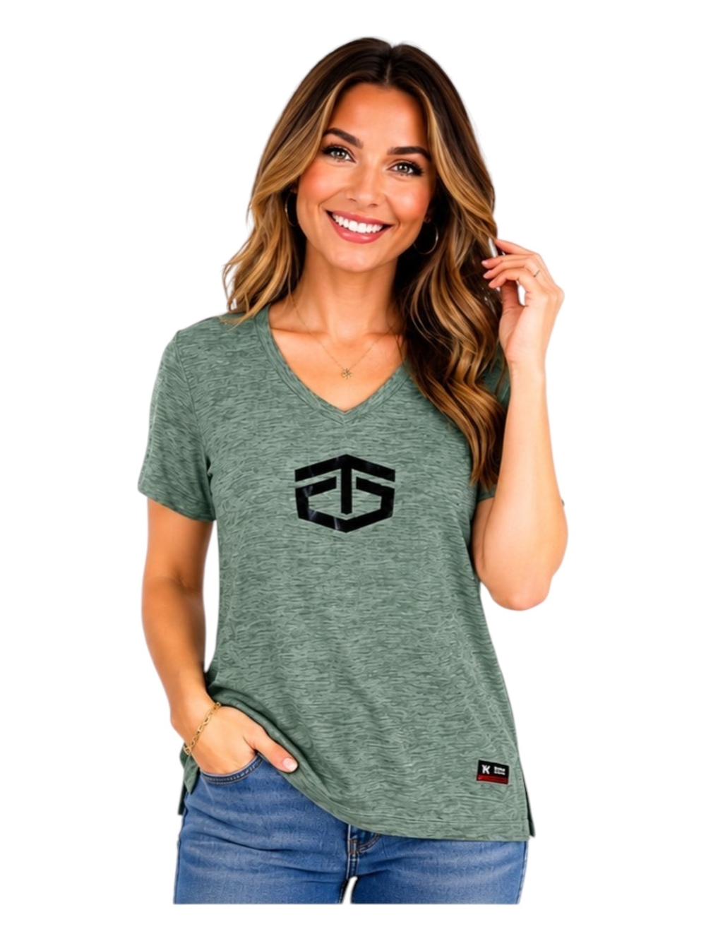 Tapout Women's Green Heathered Performance V-Neck Athletic Tee – Size M